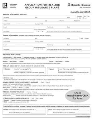 Canadian Real Estate Realtor Group Insurance Application