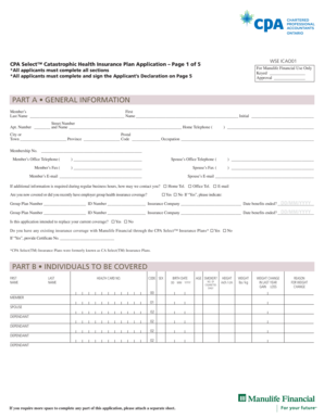 CPA Select Catastrophic Health Insurance Plan Application