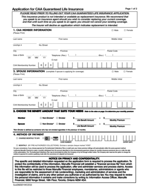 CAA Guaranteed Life Insurance Application