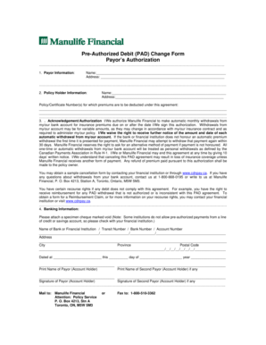 Pre-Authorized Debit Change Form