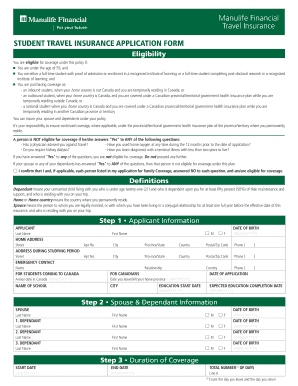 Manulife Student Travel Insurance Application Form