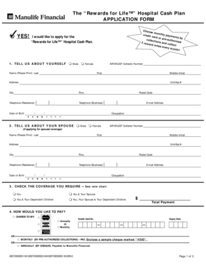 Rewards for Life Hospital Cash Plan Application