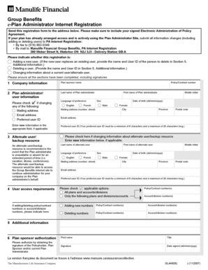 Manulife Group Benefits e-Plan Administrator Registration Form
