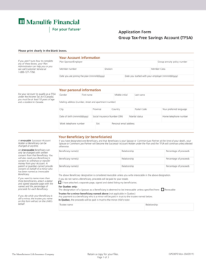 Group Tax-Free Savings Account Application Form