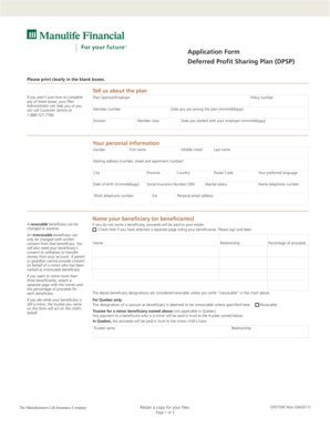 Deferred Profit Sharing Plan Application Form