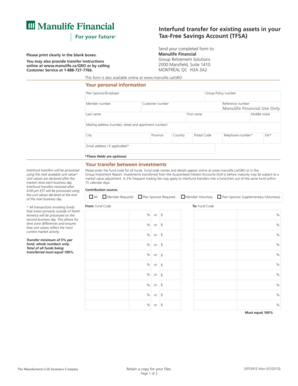 Manulife TFSA Interfund Transfer Form