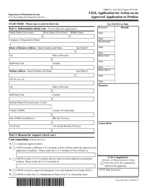 USCIS Form I-824 Application for Action on Approved Application