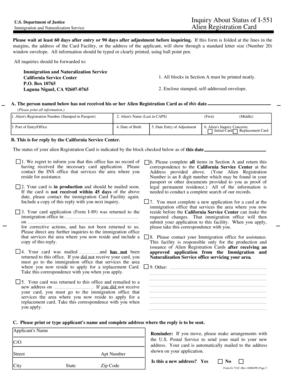 US Alien Registration Card Inquiry Form