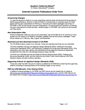 Southern California Edison CD-ROM Subscription Order Form