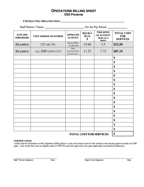 Operations Billing Sheet