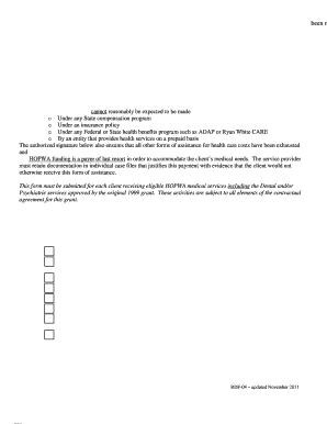 HOPWA Health Services Reimbursement Form