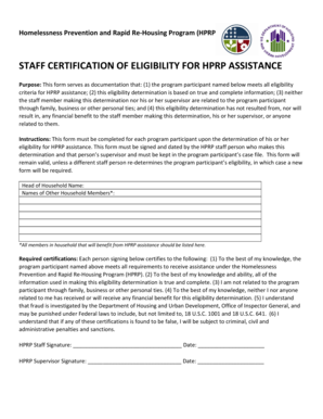 HPRP Staff Certification of Eligibility