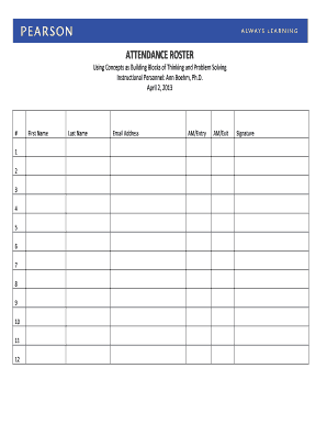 Attendance Class Roster Form - Speech and Language