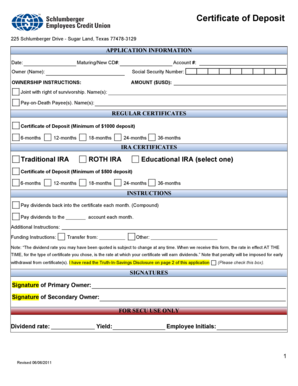 Certificate of Deposit Application