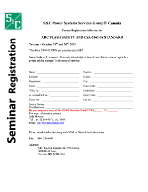 Seminar Registration Form - S&amp;amp;C Electric Company