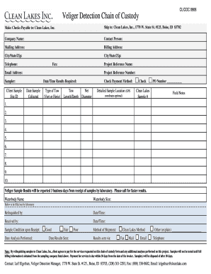 CLI's VELIGER SAMPLE CHAIN OF CUSTODY FORM