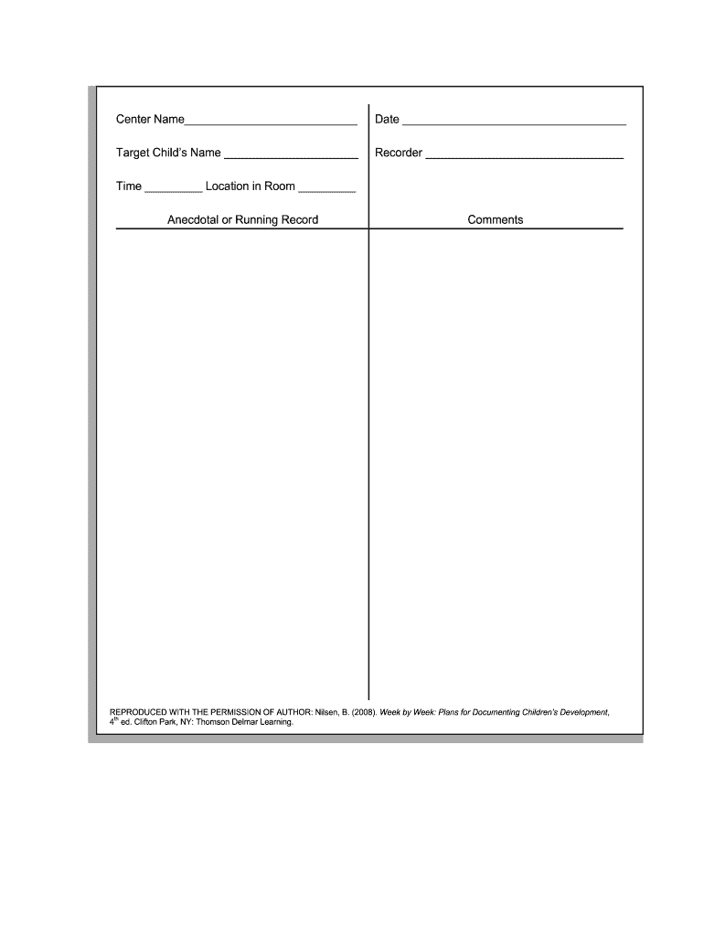 Anecdotal Record Template - Fill Online, Printable, Fillable Pertaining To Teacher Anecdotal Notes Template