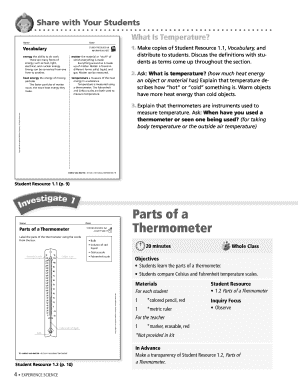 Science Student Resource Temperature Worksheet