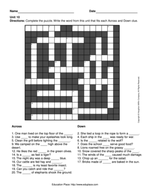 Unit 10 Crossword Puzzle
