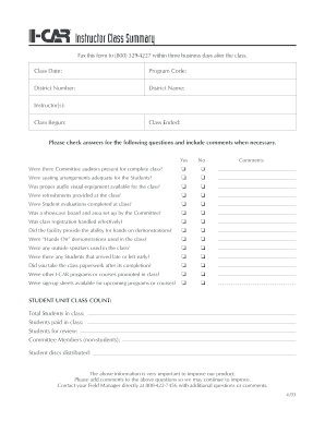 Instructor Class Summary Form