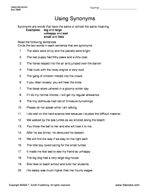 Using Synonyms Worksheet