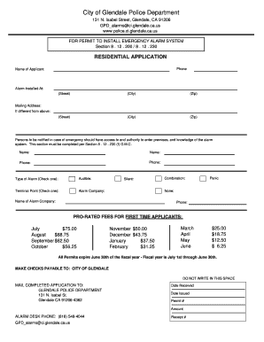 Glendale Residential Alarm Permit Application