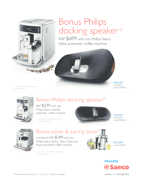 Philips Saeco Bonus Promotion Claim Form