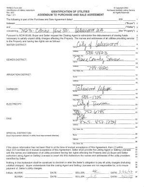 NWMLS Form 22K Identification of Utilities Addendum