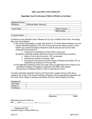 Sample Affidavit Re No-Movement Official Lay-Up - liscr