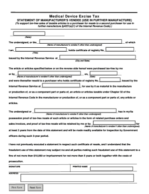 Medical Device Excise Tax Statement