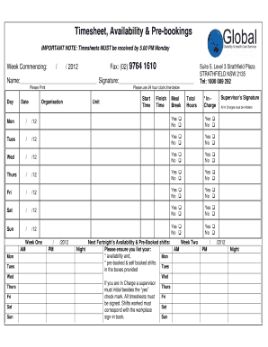 Blank car registration form - Timesheet Availability amp Pre-bookings - Global Care Staff