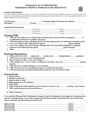 Roommate information form - Study Group