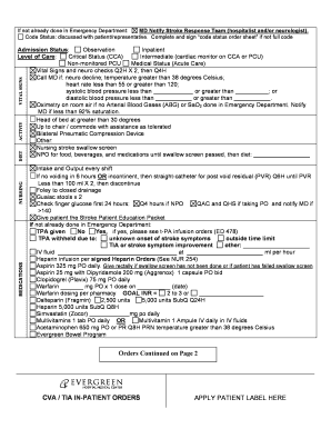 CVA TIA In-Patient Orders