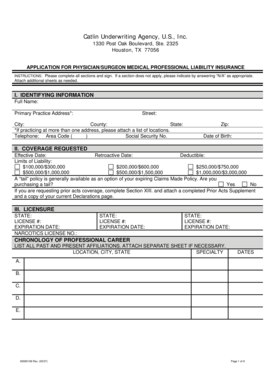 Physician Medical Professional Liability Insurance Application