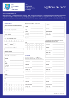 Sheffield International Application Form