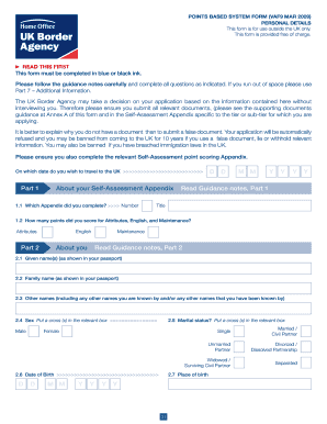 UK Points Based System Form VAF9
