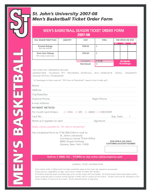 St. John’s University Men’s Basketball Ticket Order Form