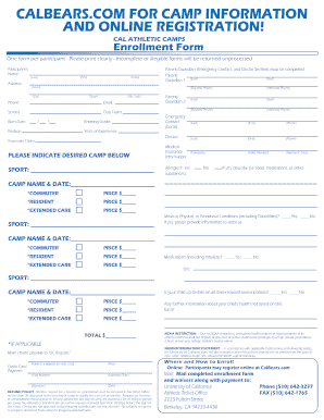 California Athletic Camp Enrollment Form