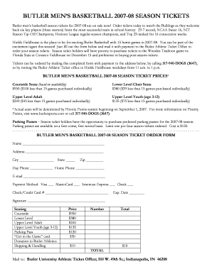 Butler Men’s Basketball 2007-08 Season Ticket Order Form