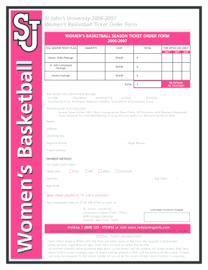 St John’s University Women’s Basketball Ticket Order Form