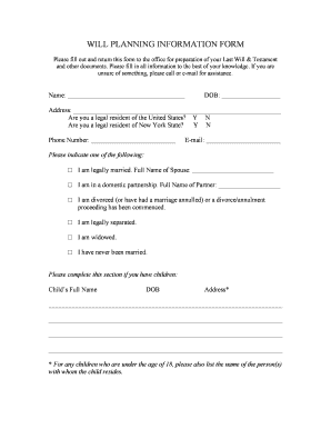 Will Planning Information Form