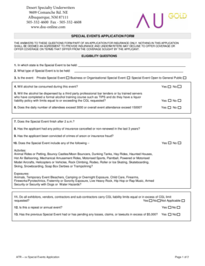 Special Events Application Form