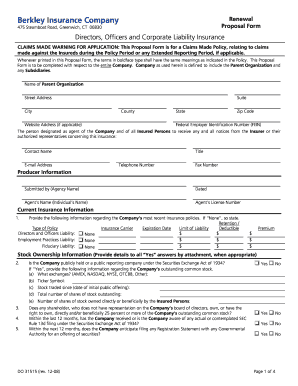 Berkley Insurance Proposal Form