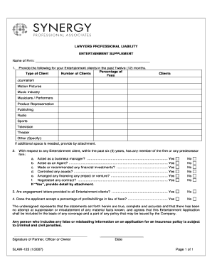 Lawyers Professional Liability Entertainment Supplement