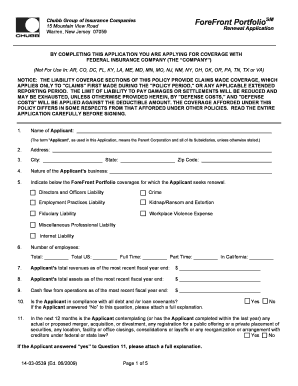 Chubb ForeFront PortfolioSM Renewal Application