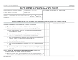 CMS-437 Psychiatric Unit Criteria Worksheet
