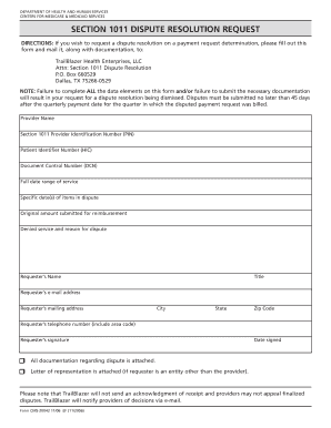 Section 1011 Dispute Resolution Request