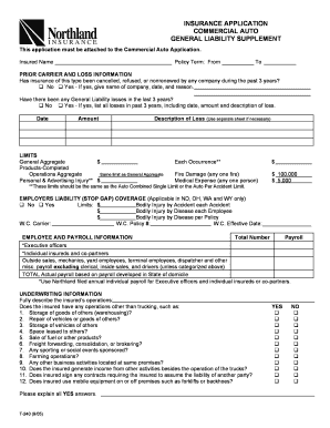 Commercial Auto Insurance Application Supplement