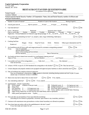 Restaurant/Tavern Questionnaire