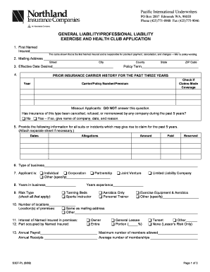 Exercise and Health Club Liability Application